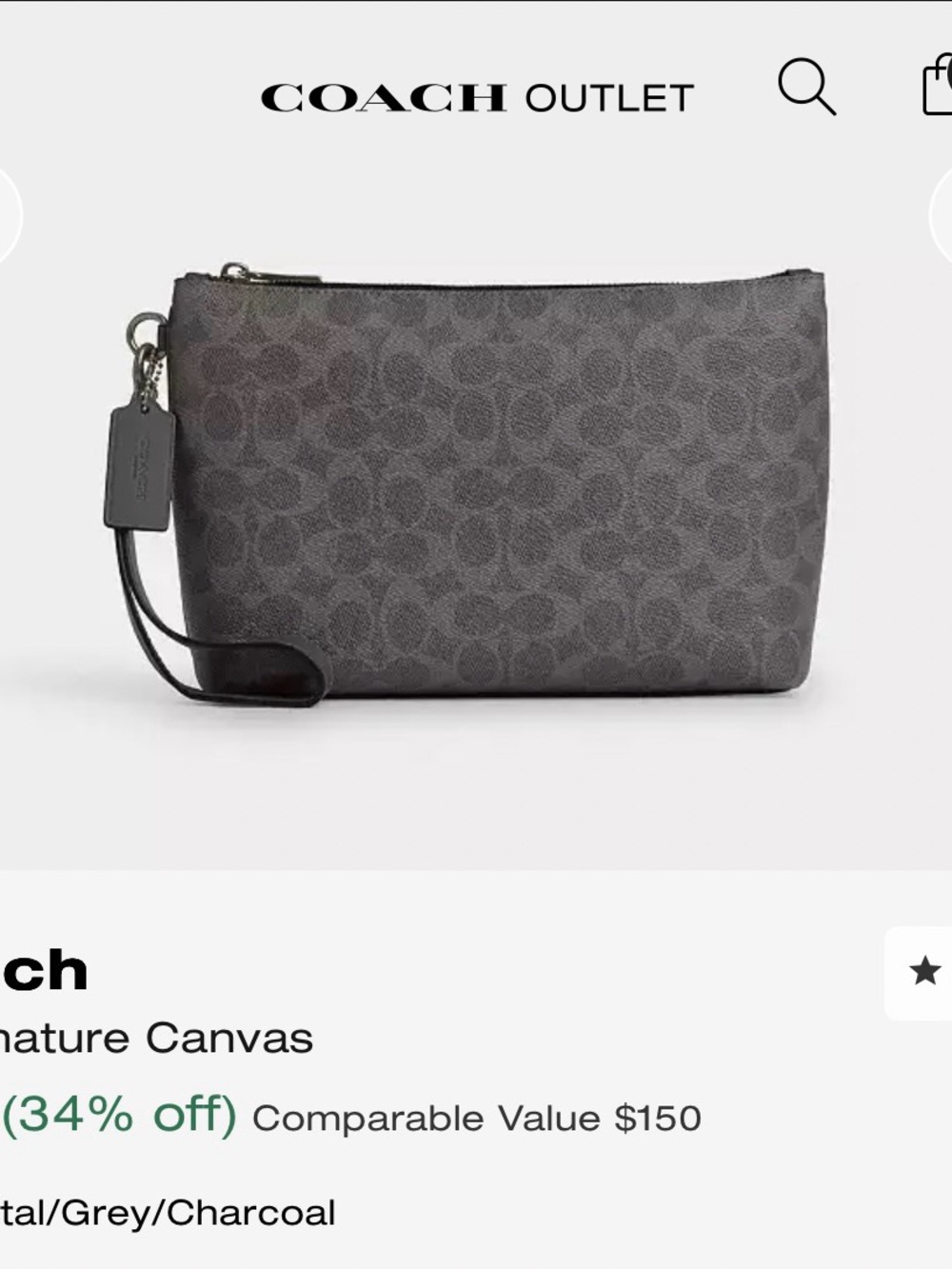 Coach Signature Canvas Wristlet in Charcoal Grey